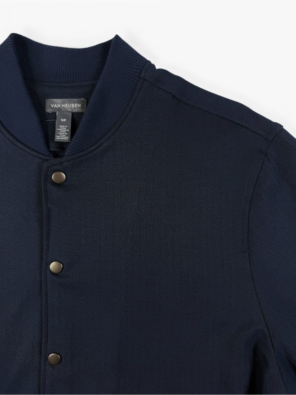NWT Navy Herringbone Bomber Jacket Snap Front Small